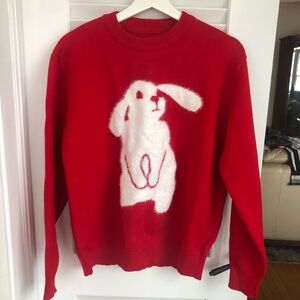 Red Sweater with White Rabbit Design